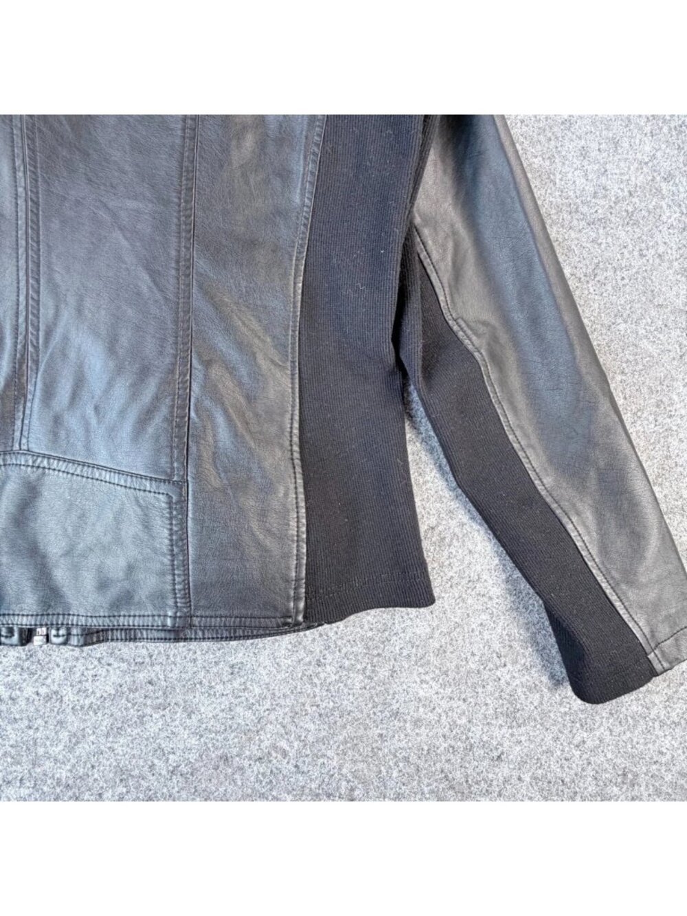 Maurices Faux Leather Full-Zip Moto Jacket Womens L Black Rib Knit Side Panels - Picture 3 of 16